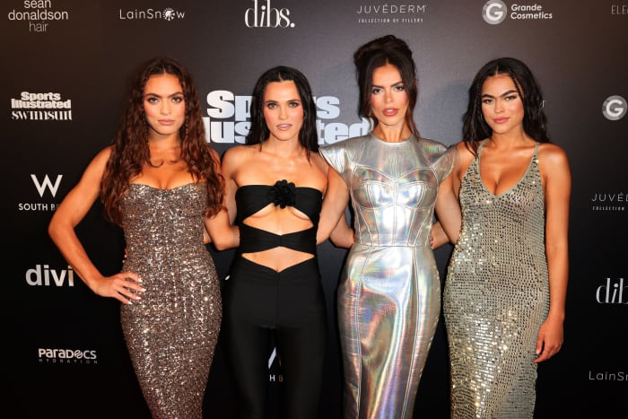 Grace Ann Nader, Mary Holland Nader, Brooks Nader and Sarah Jane Nader on the red carpet at Miami Swim Week.